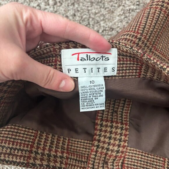 Talbots Petites 100% Wool Plaid Mini Skirt Brown Plaid Academia Academic Sz S - Picture 5 of 6